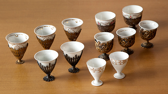 Coffee cups with metal containers, 16th, 17th, 18th, 19th centuries